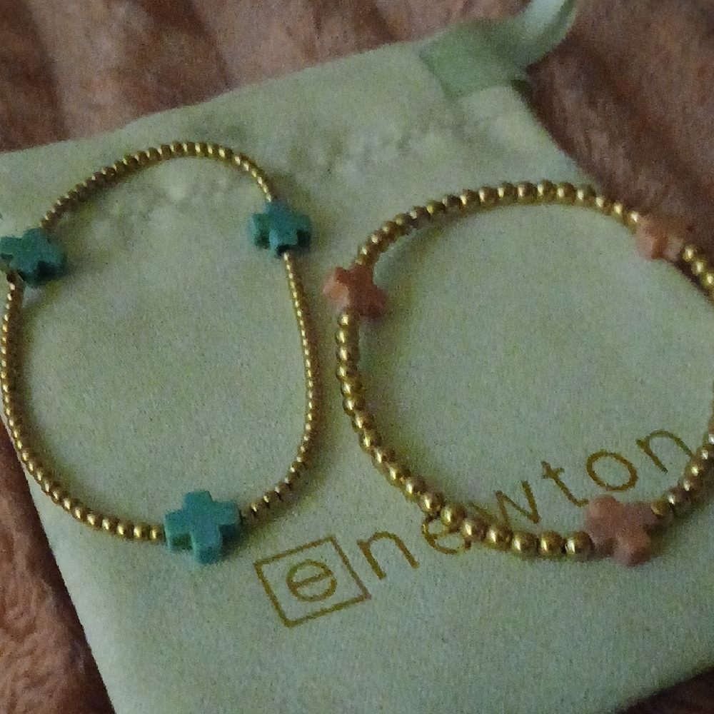 Newton Gold Bracelets with Turquoise and Pink Crosses